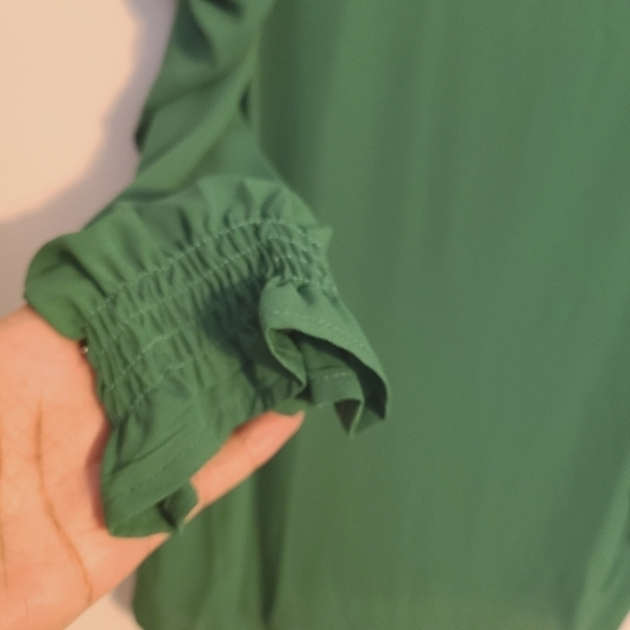 Shein Curve | Women's Kelly Green Ruffle Sleeve Blouse (Size 0X) - Picture 8 of 10